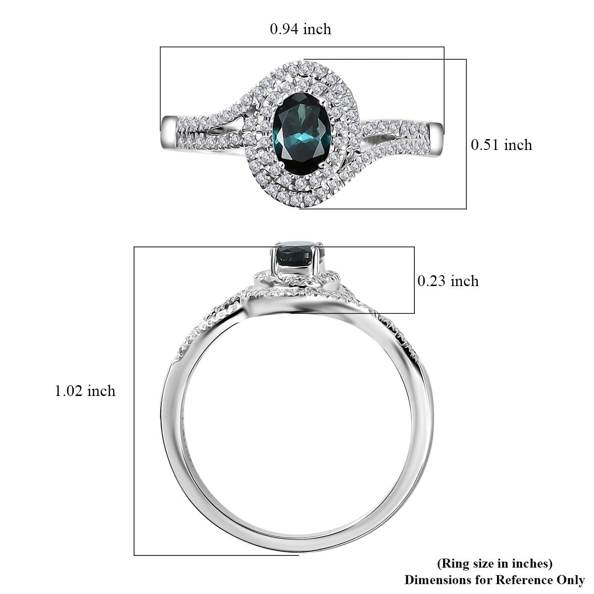Luxoro 14K White Gold AAA Monte Belo Indicolite and G-H I2 Diamond Ring (Size 9.0) 4.35 Grams 1.00 ctw image number 5