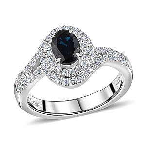 Luxoro 14K White Gold AAA Monte Belo Indicolite and G-H I2 Diamond Ring (Size 9.5) 4.35 Grams 1.00 ctw