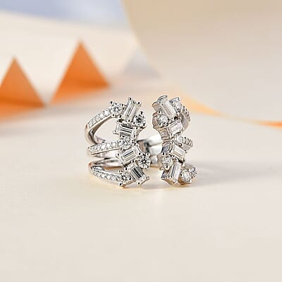 Moissanite 1.50 ctw Ring in Platinum Over Sterling Silver (Size 6.0) 