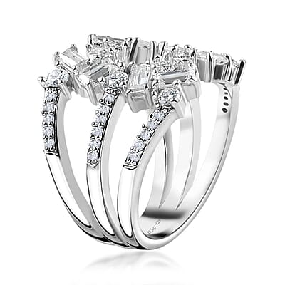 Moissanite 1.50 ctw Ring in Platinum Over Sterling Silver (Size 6.0) 