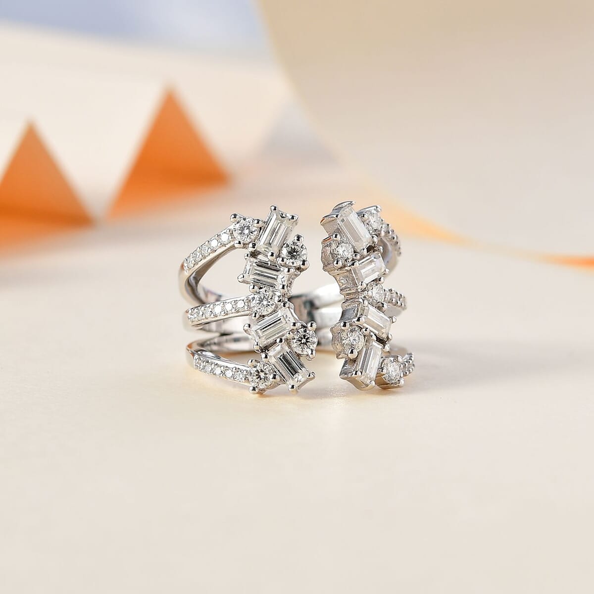 Moissanite 1.50 ctw Ring in Platinum Over Sterling Silver (Size 9.0) image number 1