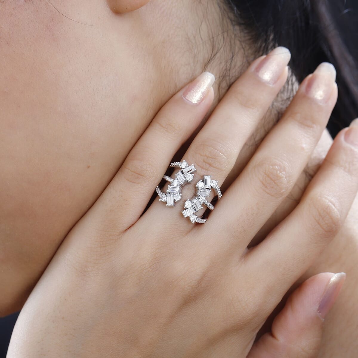 Moissanite 1.50 ctw Ring in Platinum Over Sterling Silver (Size 9.0) image number 2