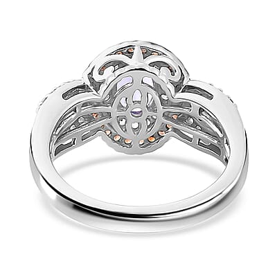 Tanzanite, Brown and White Zircon Double Halo Ring in Platinum Over Sterling Silver (Size 5.0) 1.60 ctw