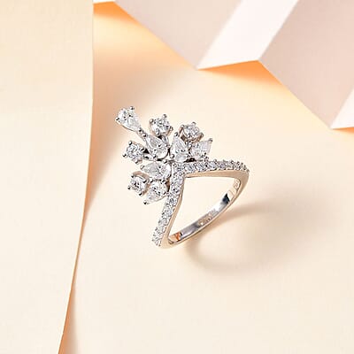 Moissanite Ring in Platinum Over Sterling Silver (Size 6.0) 2.10 ctw