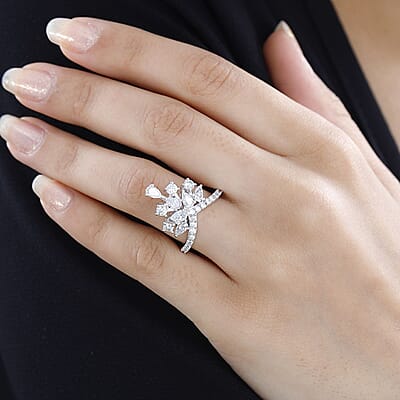 Moissanite Ring in Platinum Over Sterling Silver (Size 6.0) 2.10 ctw