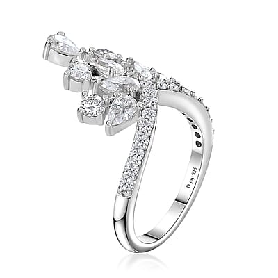Moissanite Ring in Platinum Over Sterling Silver (Size 6.0) 2.10 ctw
