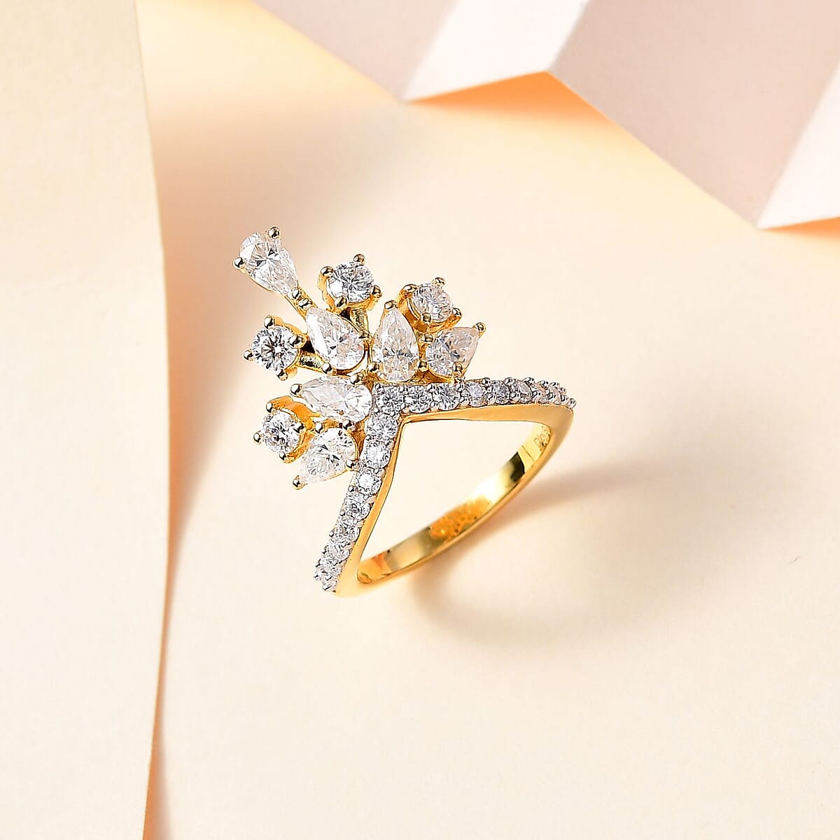 Moissanite Ring in 14K Yellow Gold Over Sterling Silver (Size 8.0) 2.10 ctw image number 1