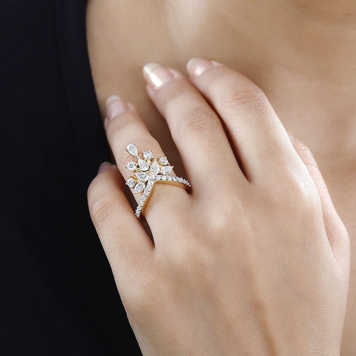 Moissanite Ring in 14K Yellow Gold Over Sterling Silver (Size 8.0) 2.10 ctw image number 2