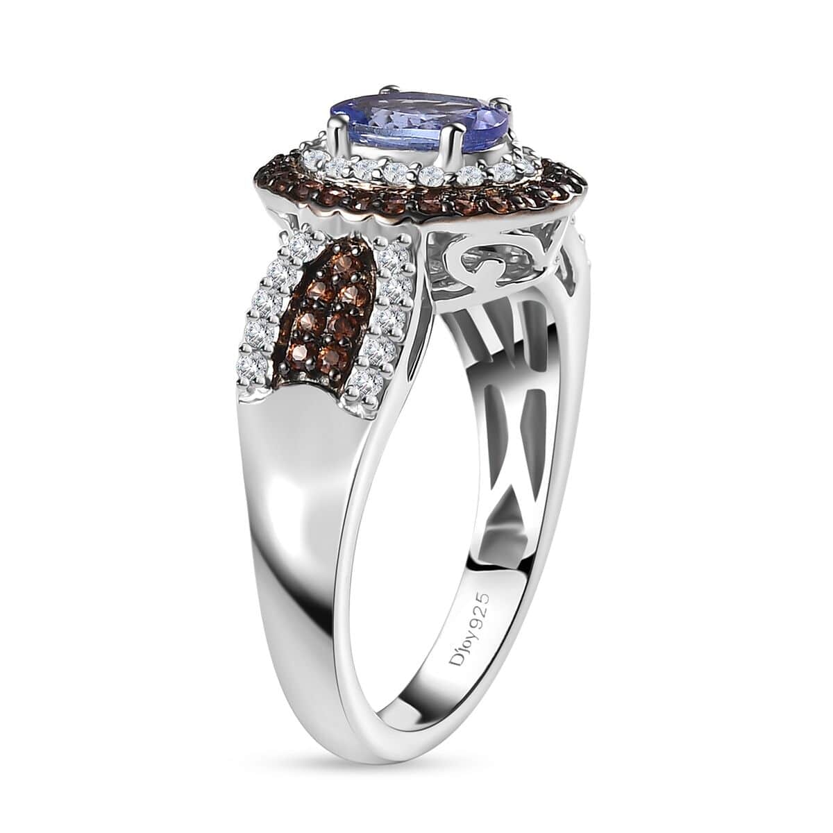 Tanzanite, Brown and White Zircon Ring in Platinum Over Sterling Silver (Size 5.0) 1.60 ctw image number 3