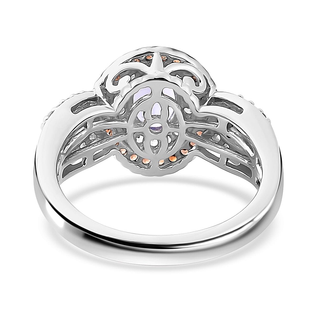 Tanzanite, Brown and White Zircon Double Halo Ring in Platinum Over Sterling Silver (Size 9.0) 1.60 ctw image number 4