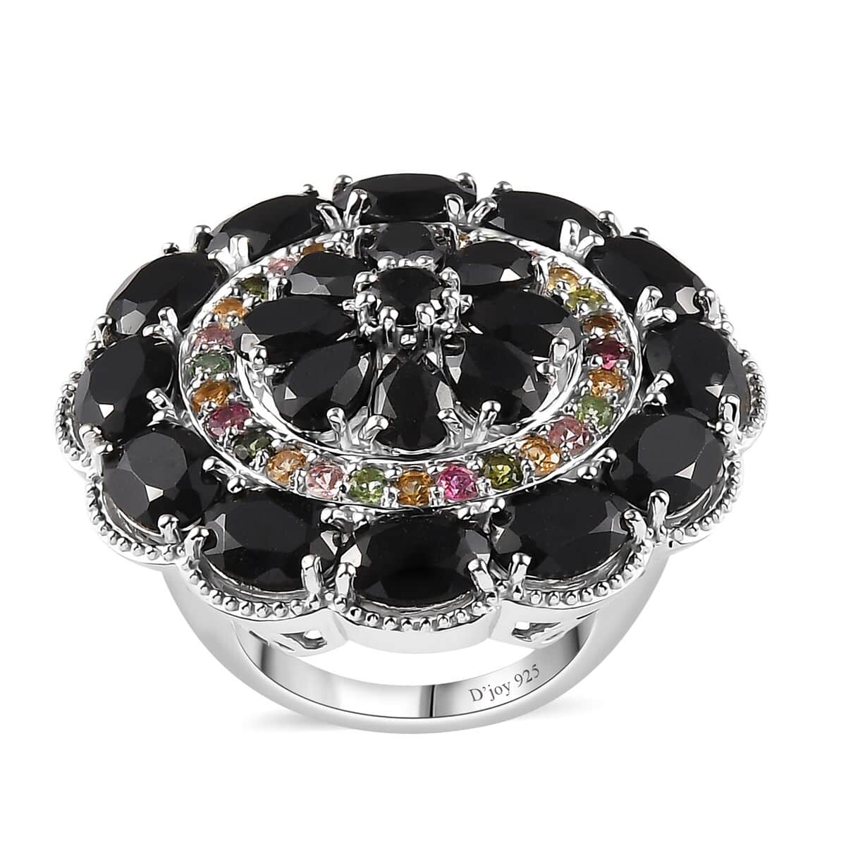 Thai Black Spinel and Multi-Tourmaline Floral Ring in Platinum Over Sterling Silver (Size 10.0) 17.25 ctw image number 0