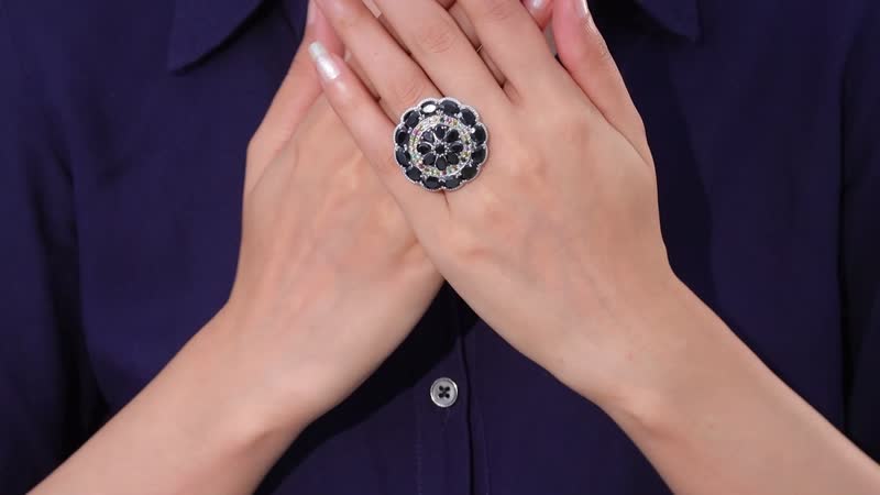Thai Black Spinel and Multi-Tourmaline Floral Ring in Platinum Over Sterling Silver (Size 10.0) 17.25 ctw