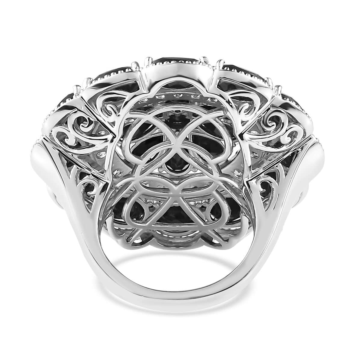 Thai Black Spinel and Multi-Tourmaline Floral Ring in Platinum Over Sterling Silver (Size 10.0) 17.25 ctw image number 4