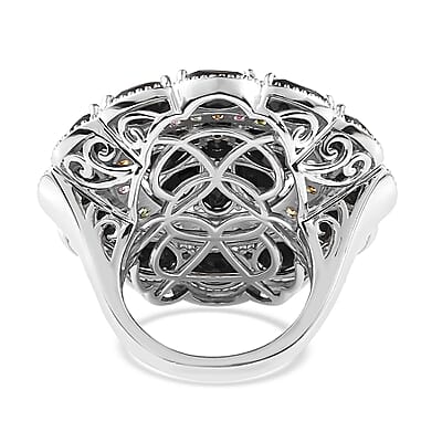 Thai Black Spinel and Multi-Tourmaline Floral Ring in Platinum Over Sterling Silver (Size 10.0) 17.50 ctw