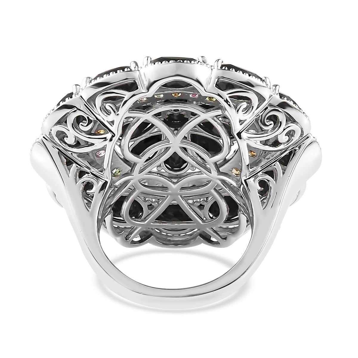 Thai Black Spinel and Multi-Tourmaline Floral Ring in Platinum Over Sterling Silver (Size 7.0) 17.50 ctw image number 4