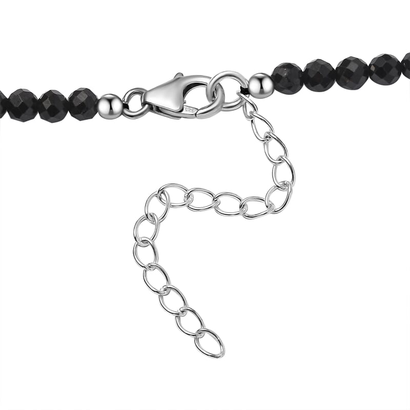 Thai Black Spinel and Multi-Tourmaline Floral Pendant with Beaded Necklace 18-20 Inches in Platinum Over Sterling Silver 97.10 ctw