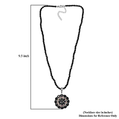 Thai Black Spinel and Multi-Tourmaline Floral Pendant with Beaded Necklace 18-20 Inches in Platinum Over Sterling Silver 97.10 ctw