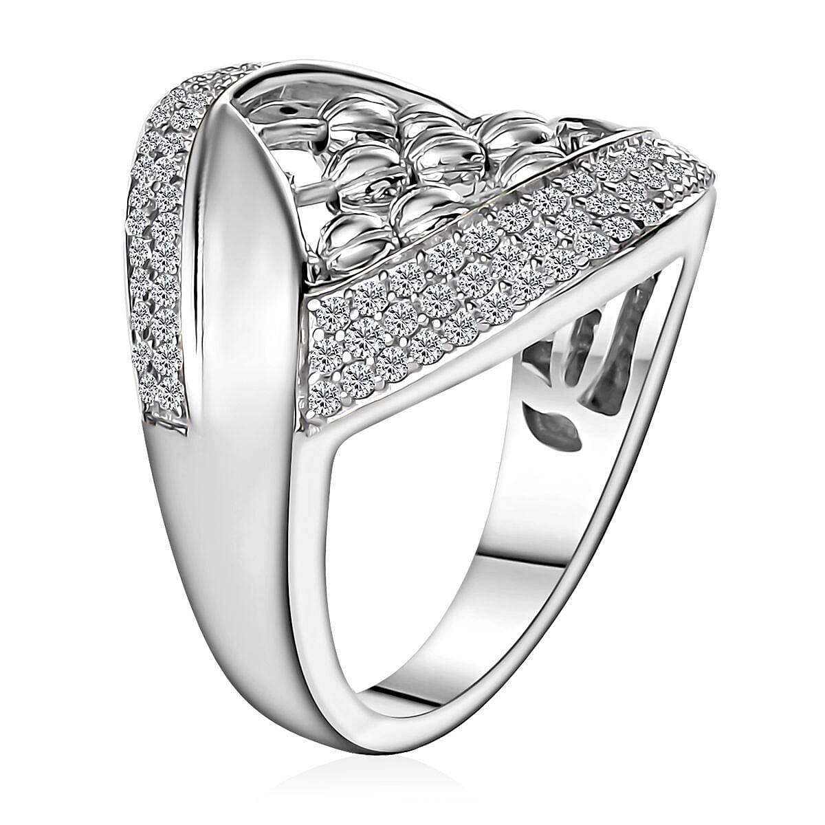Moissanite 1.00 ctw Ring in Platinum Over Sterling Silver (Size 7.0)  image number 3