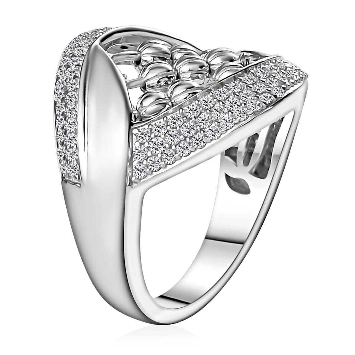 Moissanite 1.00 ctw Ring in Platinum Over Sterling Silver (Size 9.0) image number 3