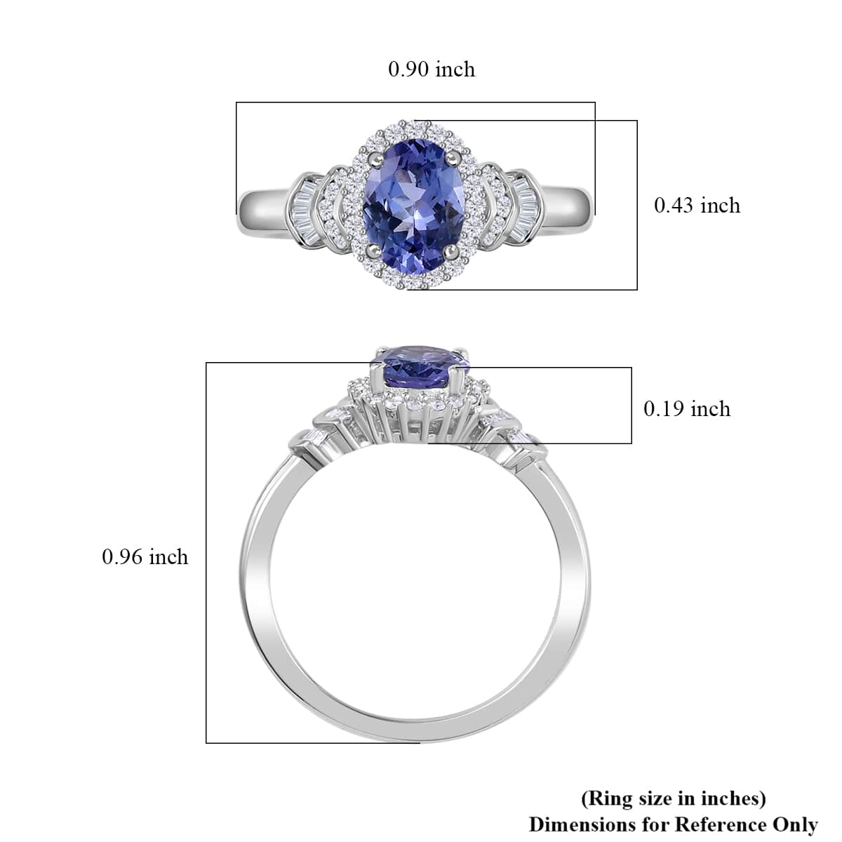 Tanzanite and Diamond Halo Ring in Platinum Over Sterling Silver (Size 6.0) 1.50 ctw image number 5