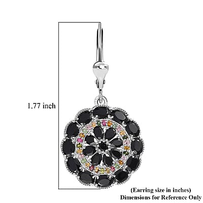 D'Joy Thai Black Spinel and Multi-Tourmaline Floral Lever Back Earrings in Platinum Over Sterling Silver 20.40 ctw