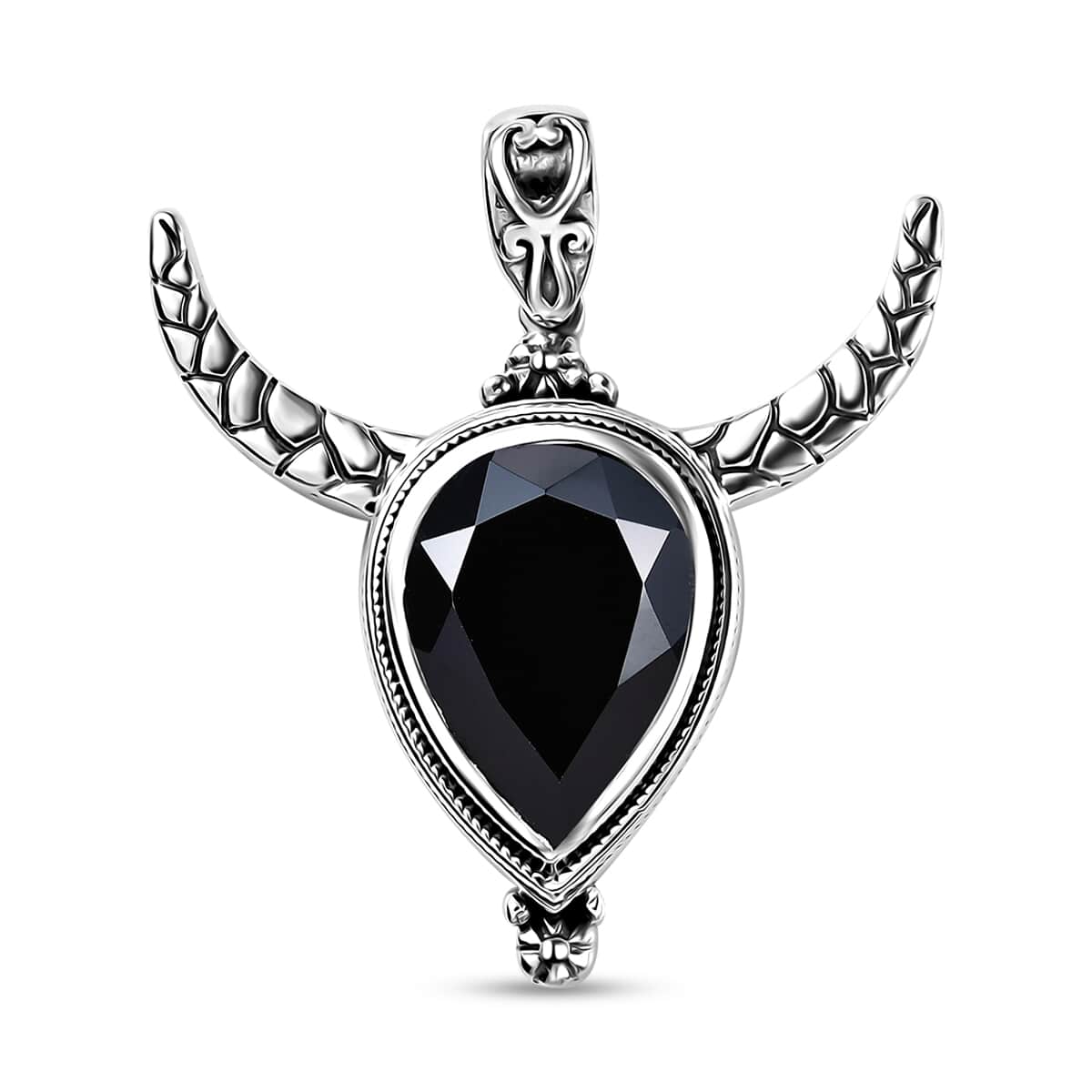 Artisan Crafted Thai Black Spinel Bull Head Pendant in Sterling Silver 11.75 ctw image number 0