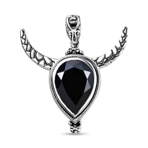 Artisan Crafted Thai Black Spinel Bull Head Pendant in Sterling Silver 11.75 ctw