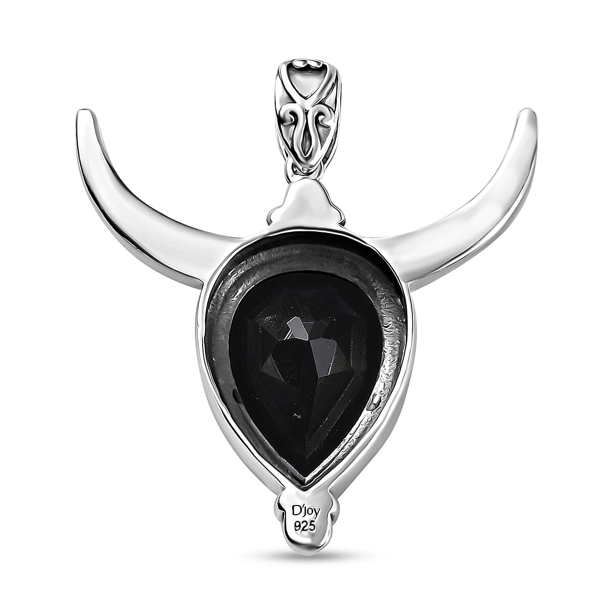 Artisan Crafted Thai Black Spinel Bull Head Pendant in Sterling Silver 11.75 ctw