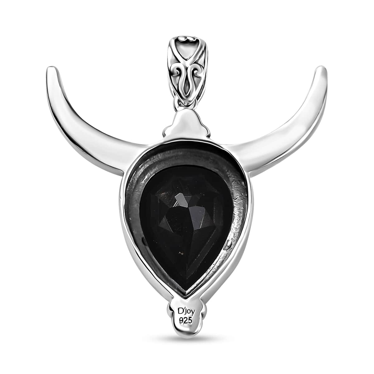 Artisan Crafted Thai Black Spinel Bull Head Pendant in Sterling Silver 11.75 ctw image number 4