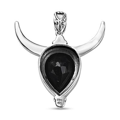 Artisan Crafted Thai Black Spinel Bull Head Pendant in Sterling Silver 11.75 ctw
