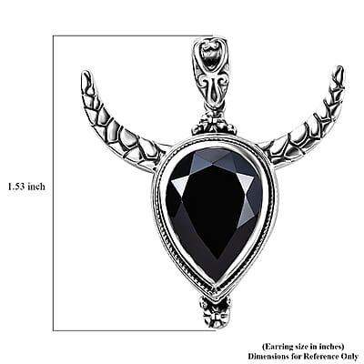 Artisan Crafted Thai Black Spinel Bull Head Pendant in Sterling Silver 11.75 ctw