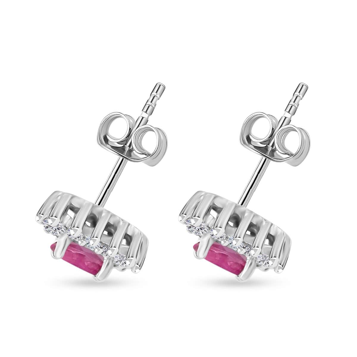 Premium Mozambique Ruby and White Zircon Sunburst Stud Earrings in Platinum Over Sterling Silver 1.10 ctw image number 3