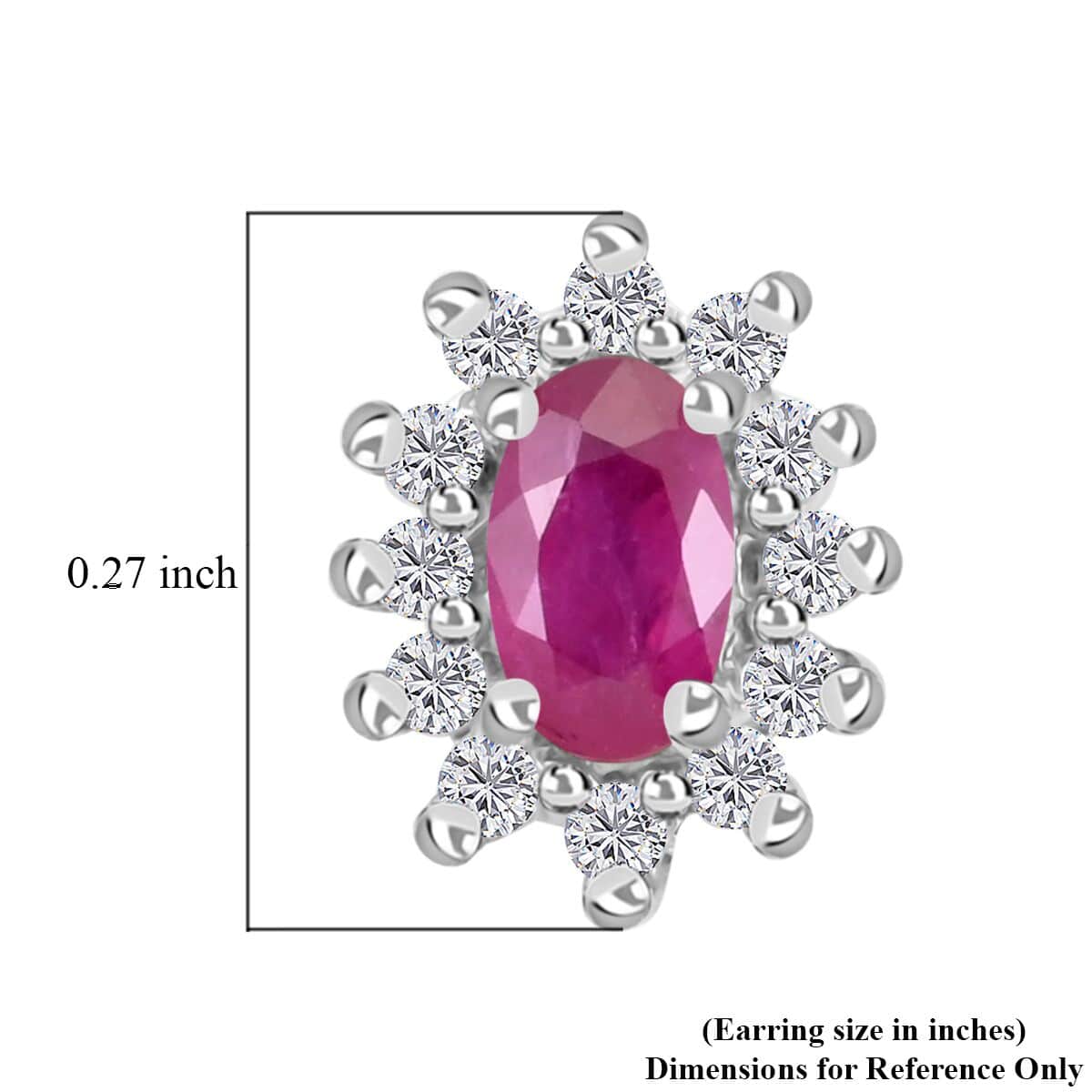 Premium Mozambique Ruby and White Zircon Sunburst Stud Earrings in Platinum Over Sterling Silver 1.10 ctw image number 4