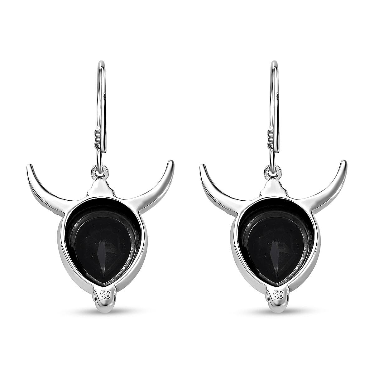Artisan Crafted Thai Black Spinel Bull Head Dangle Earrings in Sterling Silver 10.00 ctw