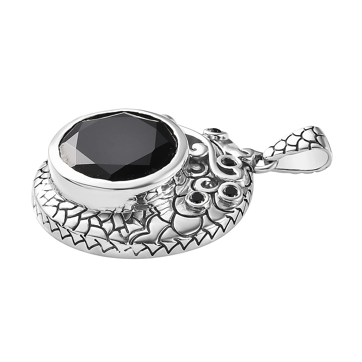 Artisan Crafted Thai Black Spinel Dragon Pendant in Sterling Silver 13.65 ctw