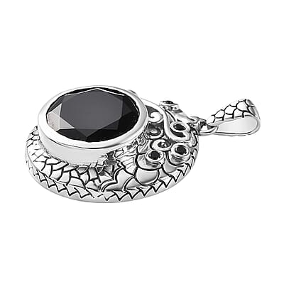 Artisan Crafted Thai Black Spinel Dragon Pendant in Sterling Silver 13.65 ctw
