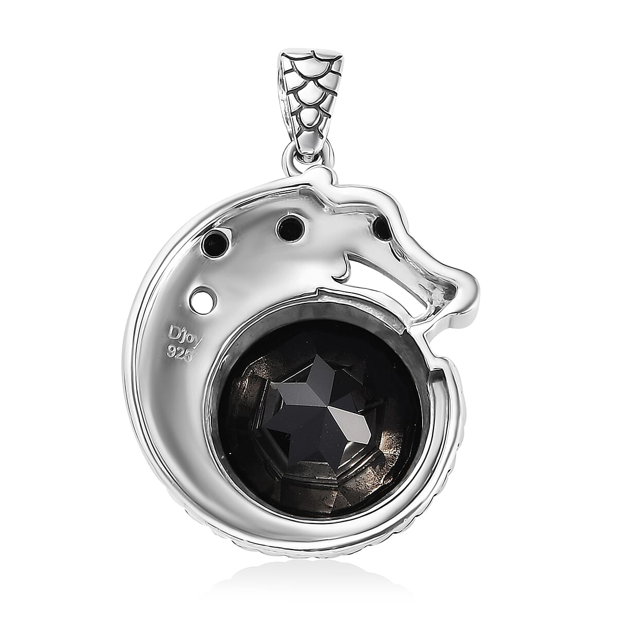 Artisan Crafted Thai Black Spinel Dragon Pendant in Sterling Silver 13.65 ctw