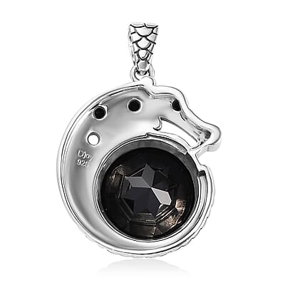Artisan Crafted Thai Black Spinel Dragon Pendant in Sterling Silver 13.65 ctw