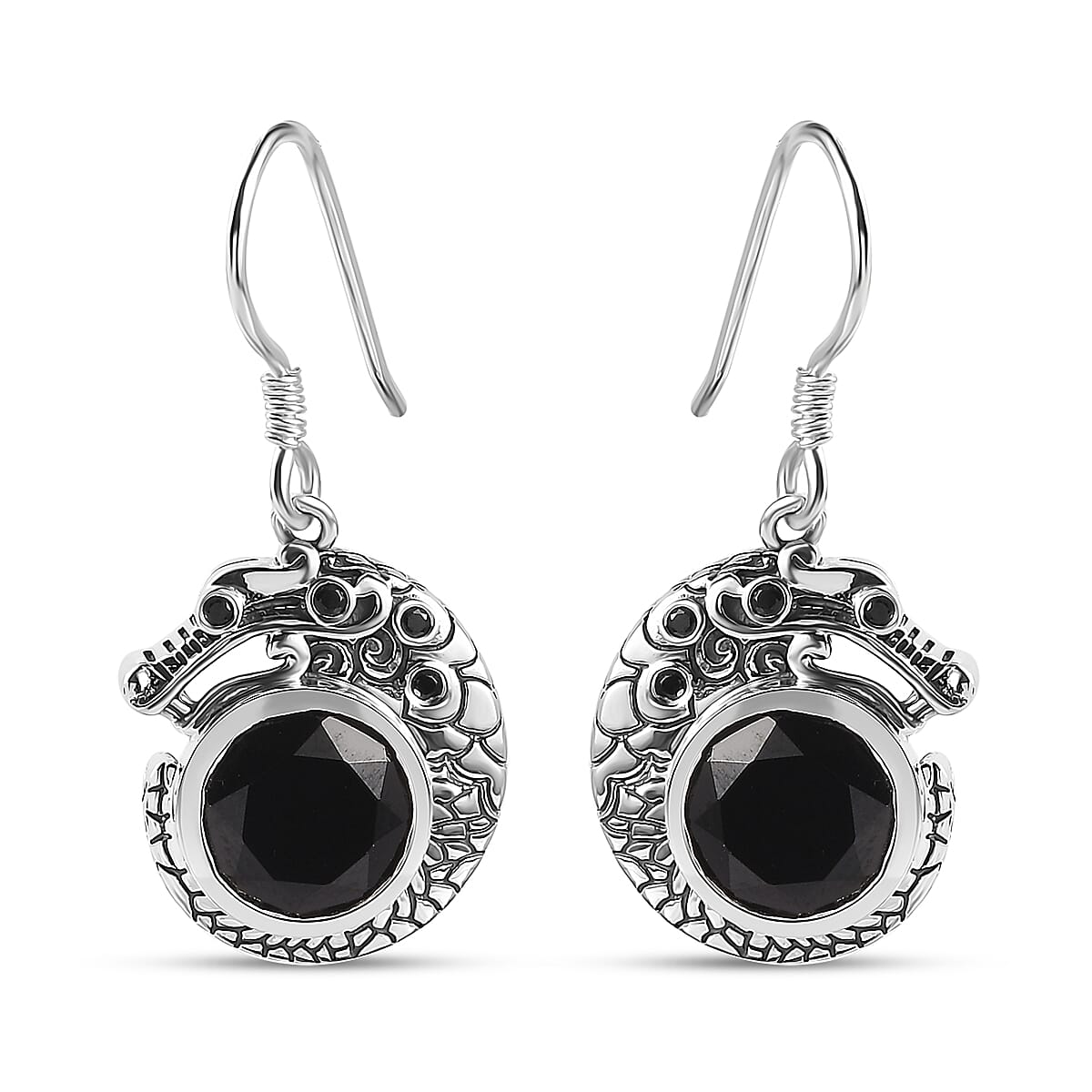 Artisan Crafted Thai Black Spinel Dragon Earrings in Sterling Silver 9.20 ctw image number 0