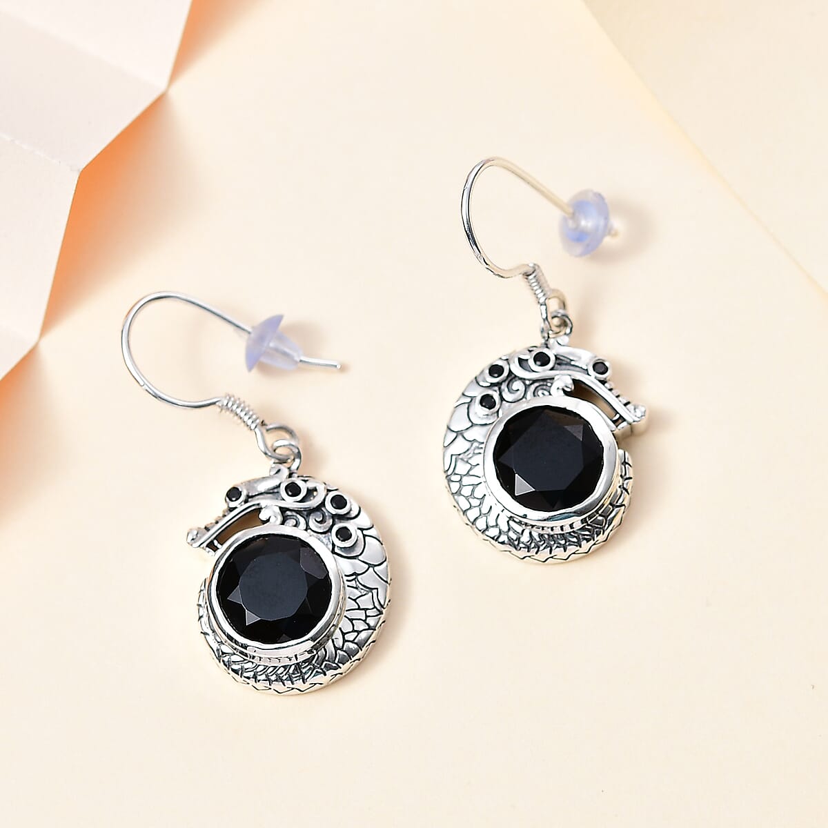 Artisan Crafted Thai Black Spinel Dragon Earrings in Sterling Silver 9.20 ctw image number 1