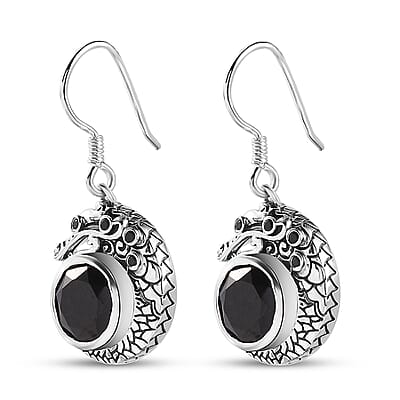 Artisan Crafted Thai Black Spinel Dragon Earrings in Sterling Silver 9.20 ctw