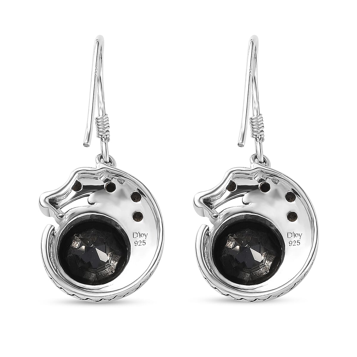 Artisan Crafted Thai Black Spinel Dragon Earrings in Sterling Silver 9.20 ctw image number 4
