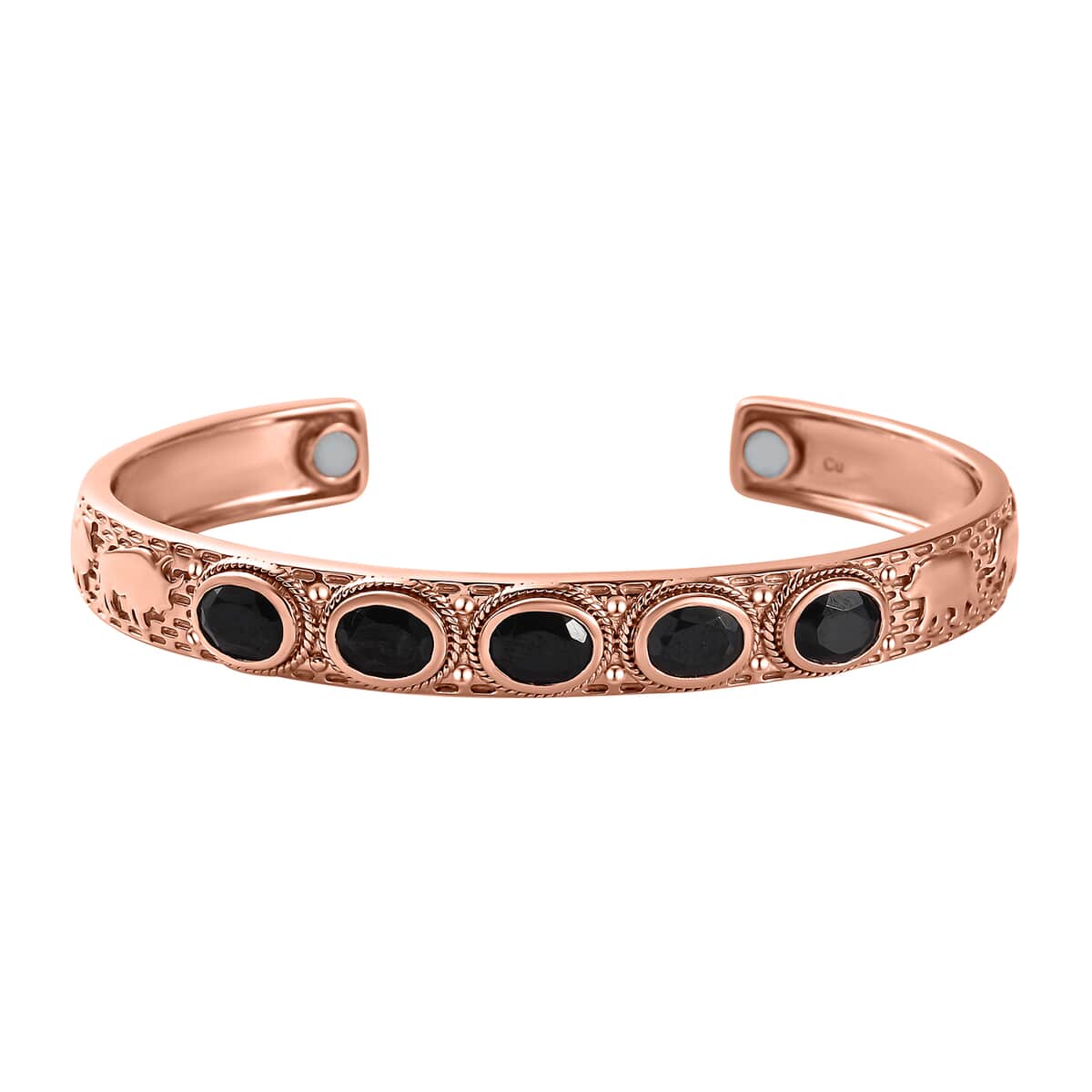 Artisan Crafted Thai Black Spinel Creature Cuff Bracelet in 14K Rose Gold Over Copper with Magnet (7.25 In) 7.80 ctw image number 0