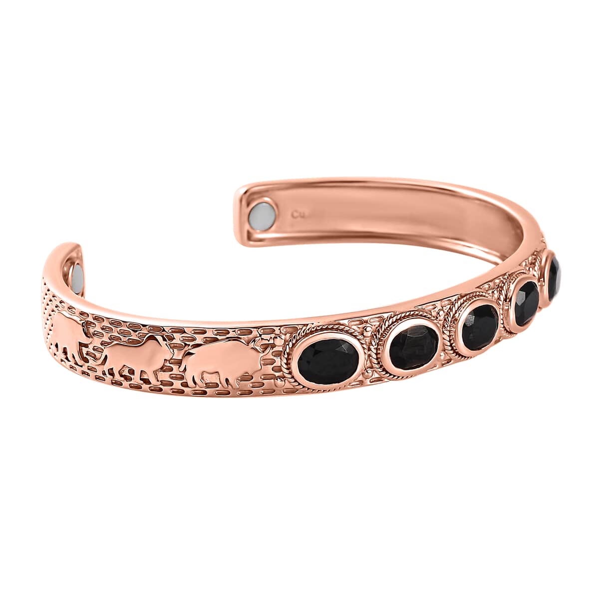 Artisan Crafted Thai Black Spinel Creature Cuff Bracelet in 14K Rose Gold Over Copper with Magnet (7.25 In) 7.80 ctw image number 3