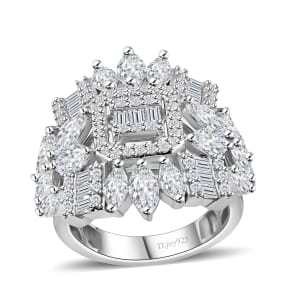 Moissanite 4.10 ctw Ring in Platinum Over Sterling Silver (Size 6.0)