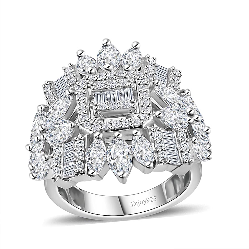 D'Joy Moissanite 4.10 ctw Ring in Platinum Over Sterling Silver (Size 6.0)