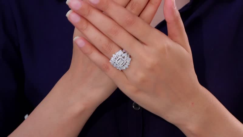 Moissanite 4.10 ctw Ring in Platinum Over Sterling Silver (Size 6.0)