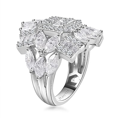 D'Joy Moissanite 4.10 ctw Ring in Platinum Over Sterling Silver (Size 6.0)