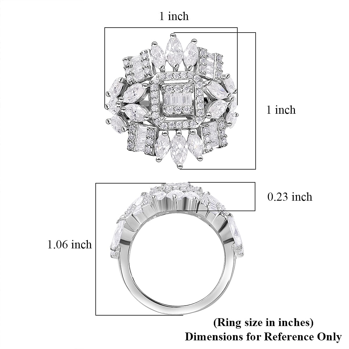 D'Joy Moissanite 4.10 ctw Ring in Platinum Over Sterling Silver (Size 6.0)