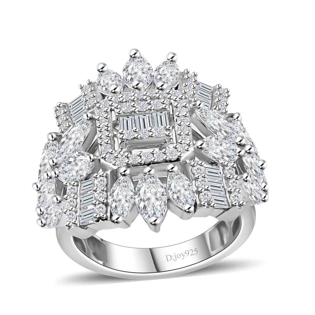 Moissanite 4.10 ctw Ring in Platinum Over Sterling Silver (Size 8.0) image number 0
